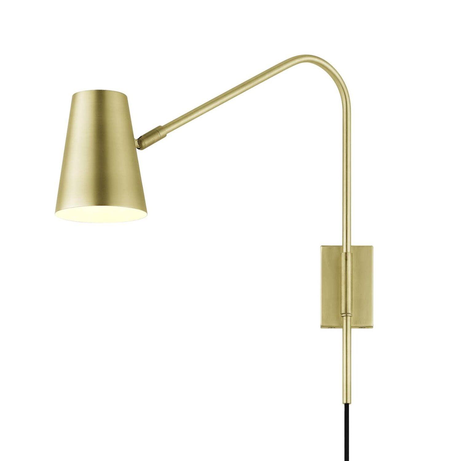 Satin Brass Adjustable Arm Wall Sconce with Metal Shade