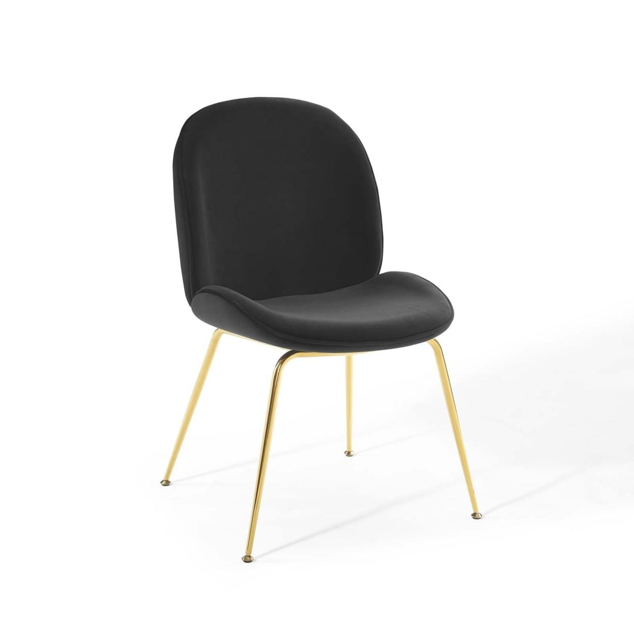 Black Velvet Upholstered Side Chair with Gold Metal Legs