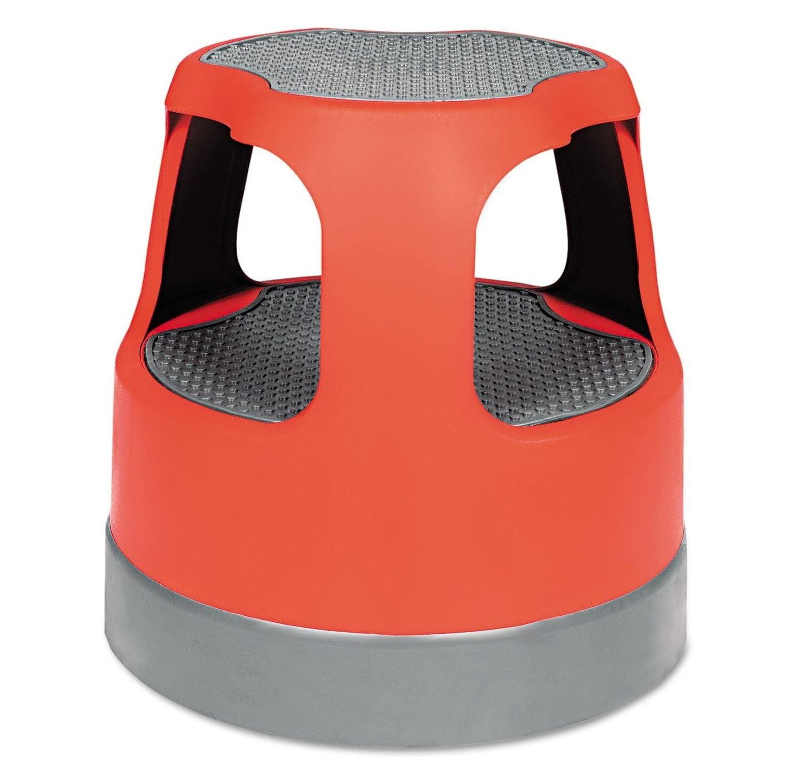 Red High-Density Plastic Rolling Step Stool with Casters