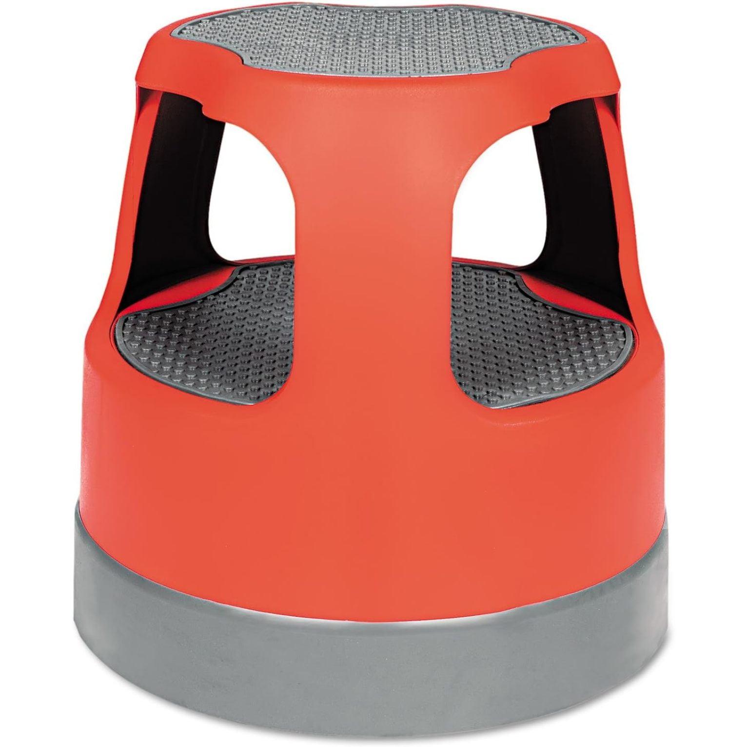 Red High-Density Plastic Rolling Step Stool with Casters