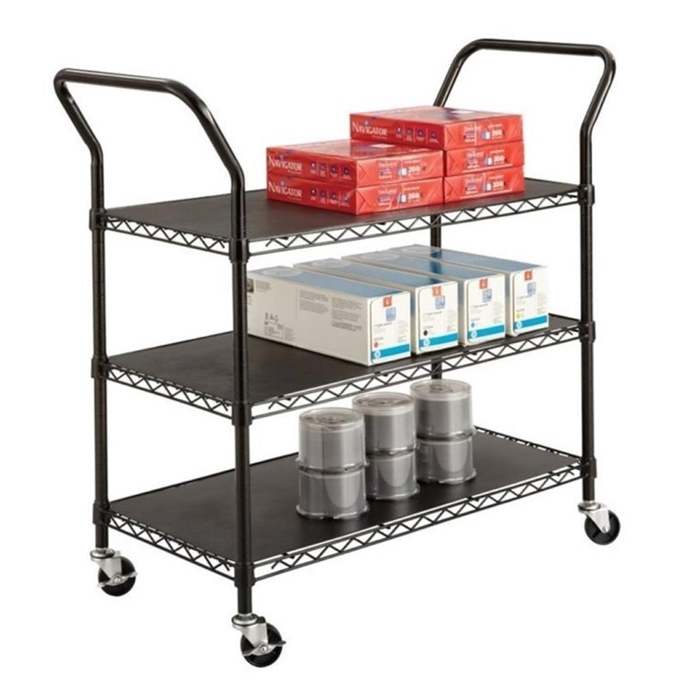 Safco 3 Shelf Wire Utility Transport Cart in Black