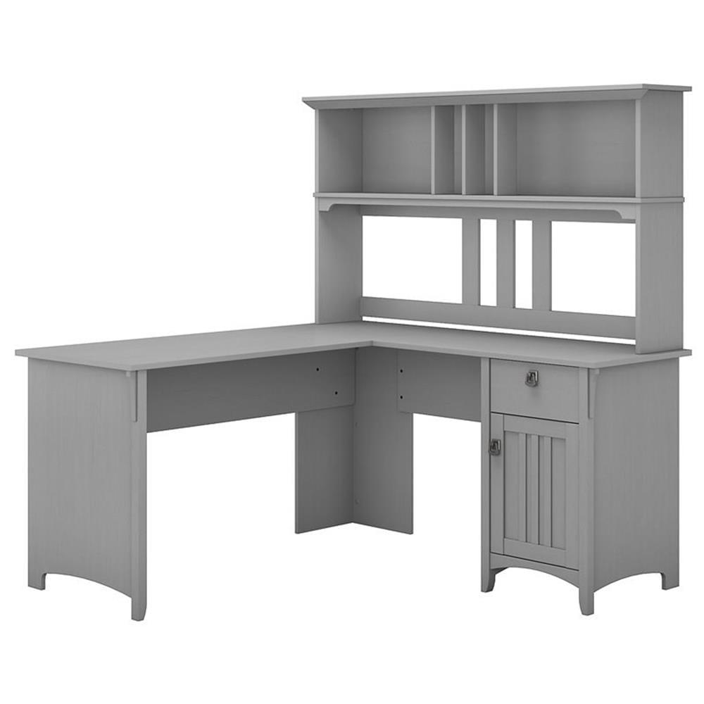 Cape Cod Gray L-Shaped Corner Desk with Hutch and Filing Cabinet