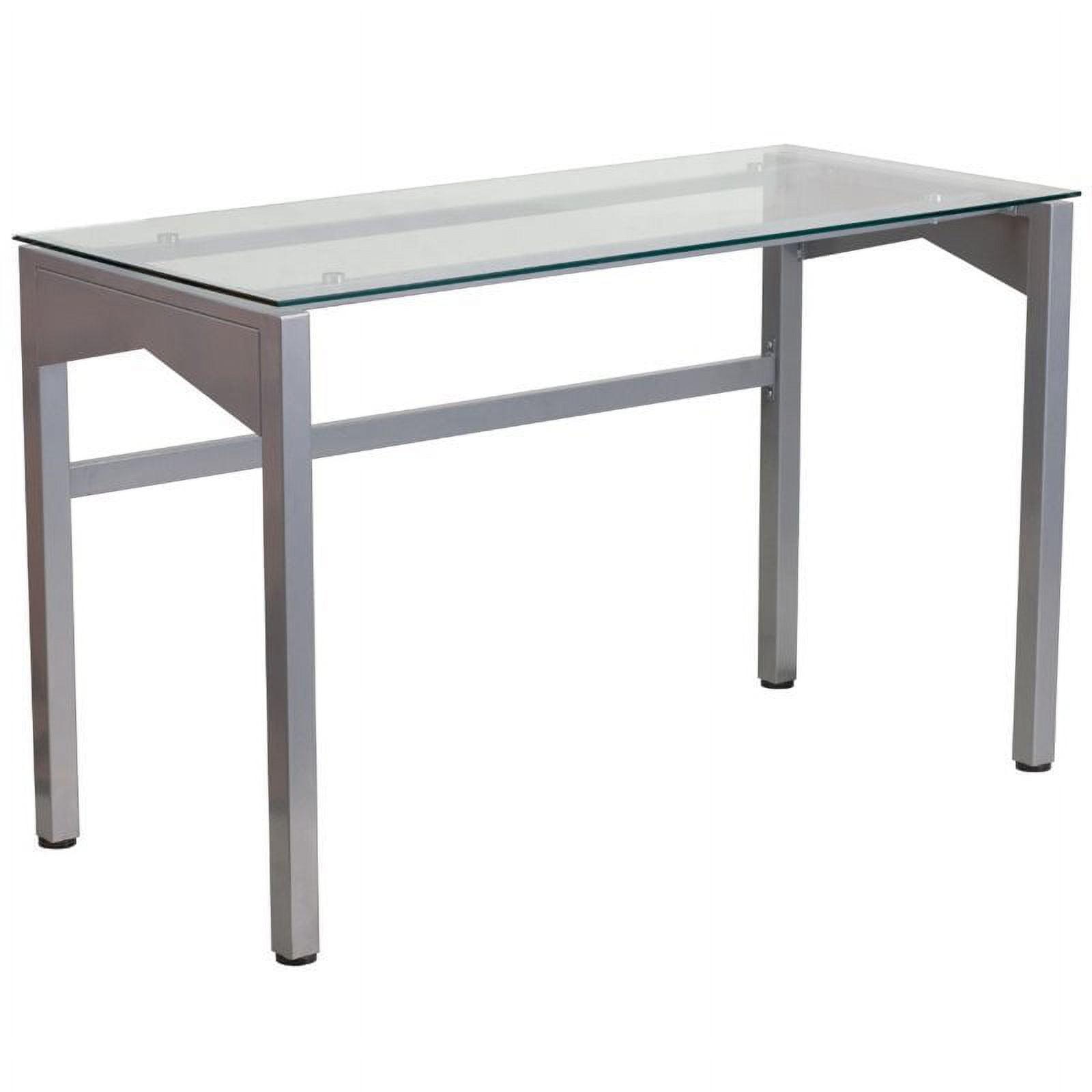 Sleek Gray Tempered Glass Desk with Geometric Drawer