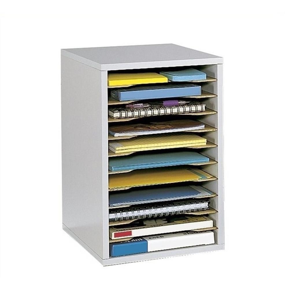 Grey 11 Compartment Vertical Desk Organizer with Hardboard Shelves