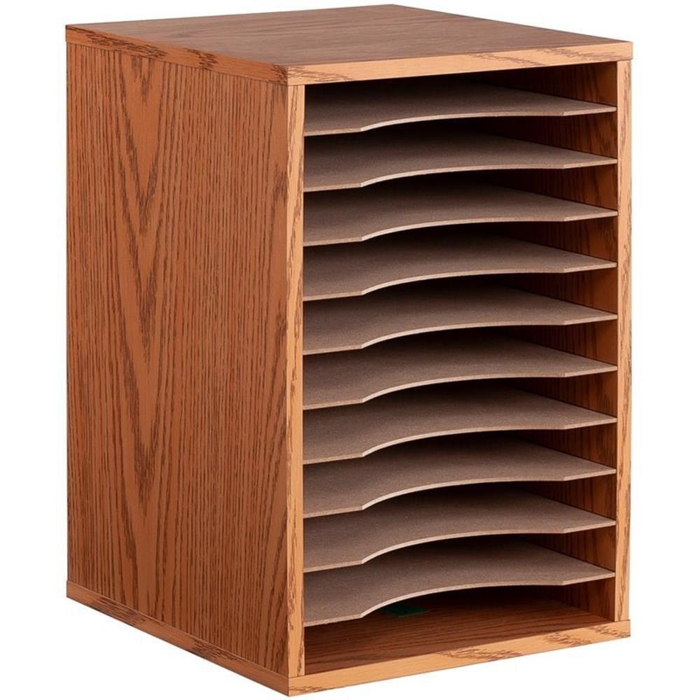 Medium Oak 11 Compartment Vertical Desk Organizer