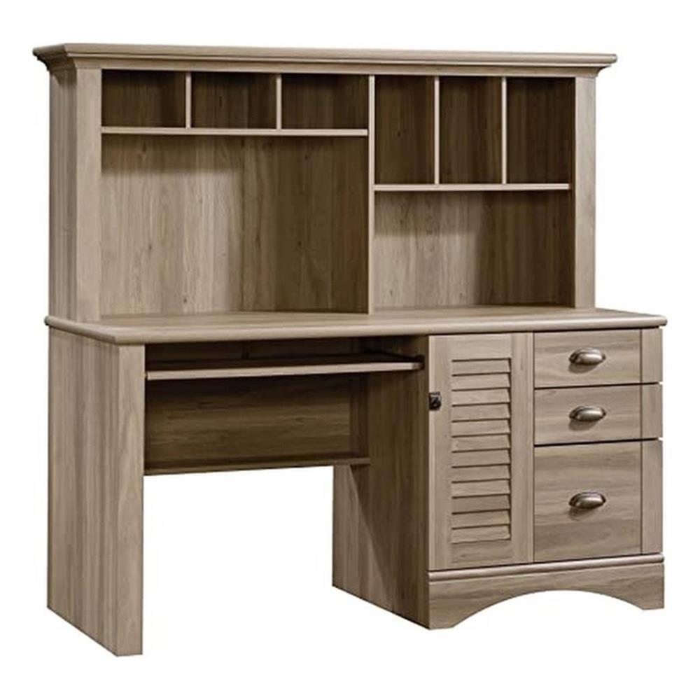 Salt Oak Wood Computer Desk with Hutch and Storage