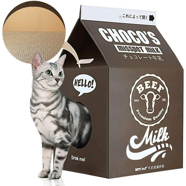 ScratchMe Cat Condo Scratcher Post Cardboard, Milk Box Shape, Durable Board Pads, Black, 1-Pack