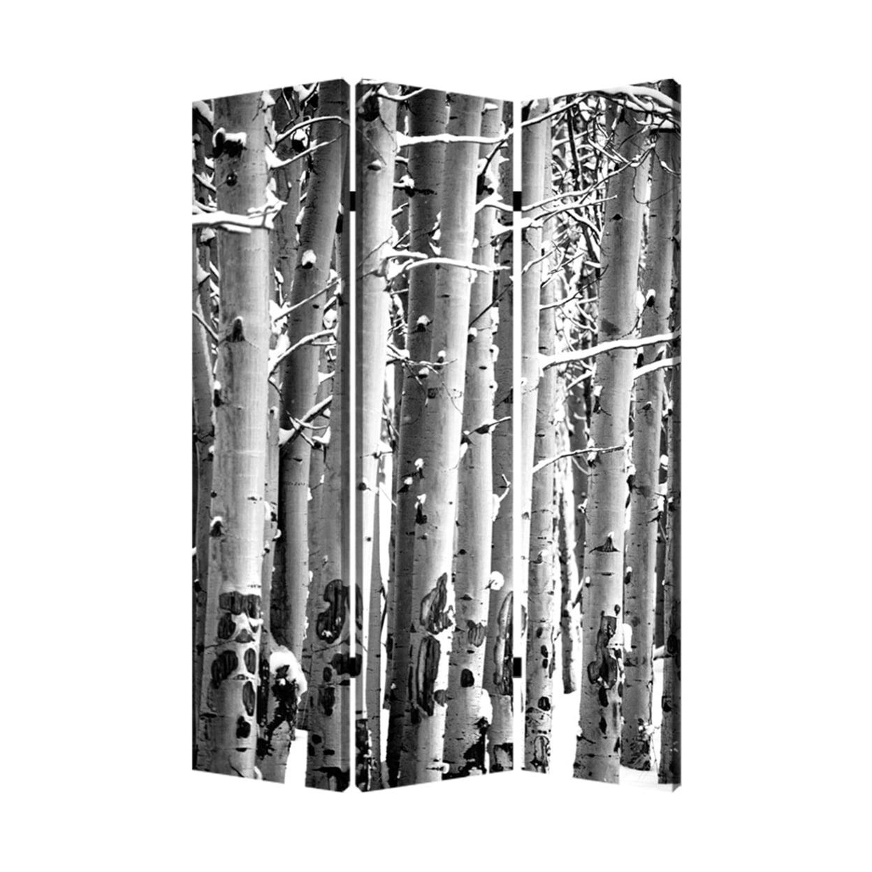 Black and White Birch Print 3-Panel Canvas Folding Screen