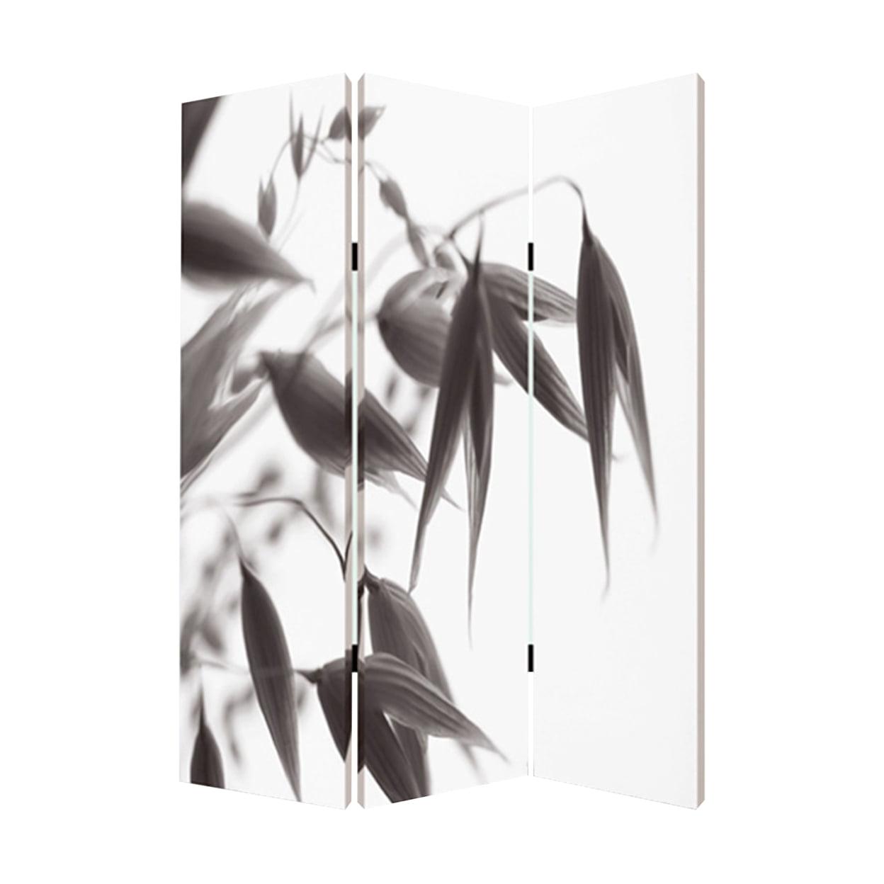 3-Panel Black and White Lily Print Canvas Folding Screen