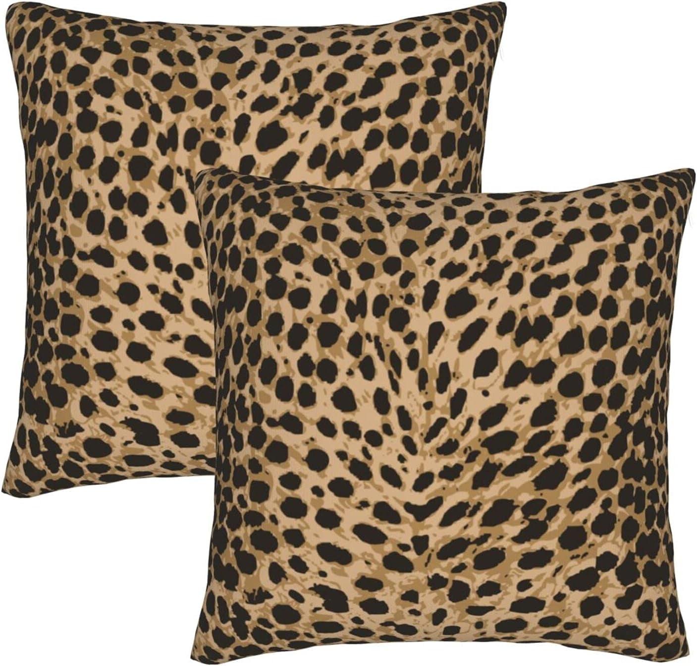 Leopard Skin Wild Animal Print Throw Pillow Cover Set of 2 Decorative Square Pillowcase Throw Cushion Case for Bedroom  Living Room  Sofa  Couch and Bed  18 x 18 Inches