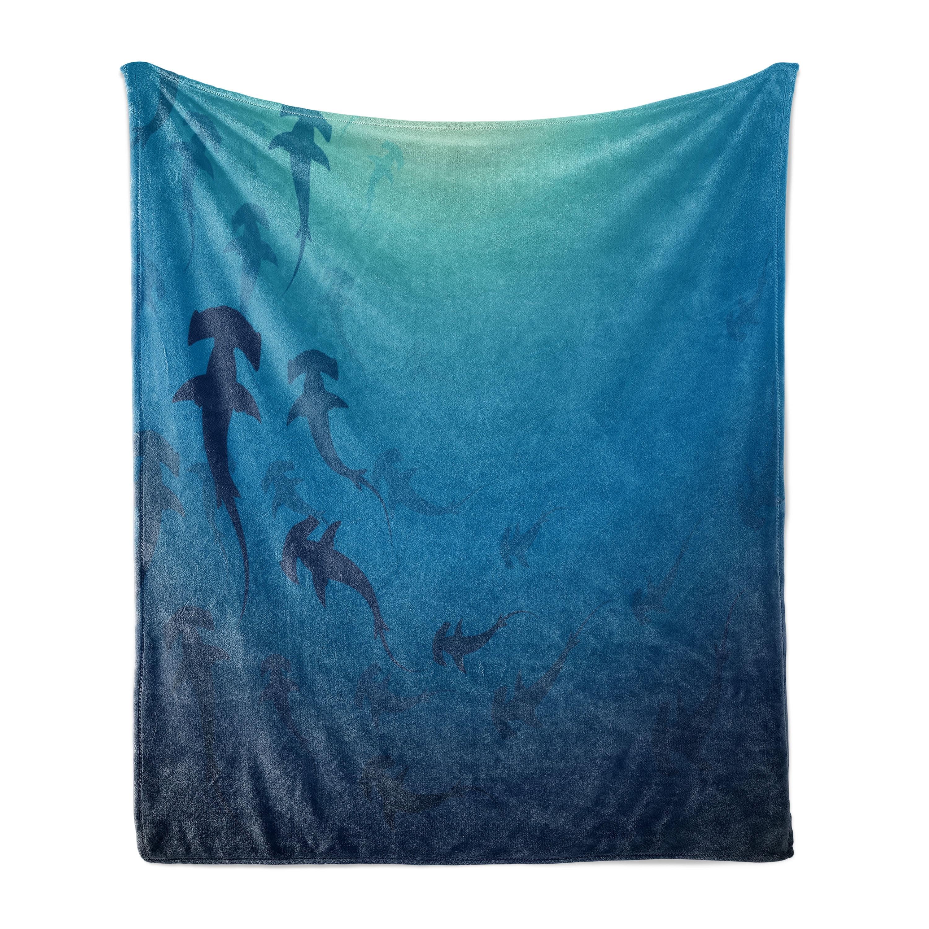 Ambesonne Navy Blue Fleece Throw Blanket Hammerhead Shark Navy Blue