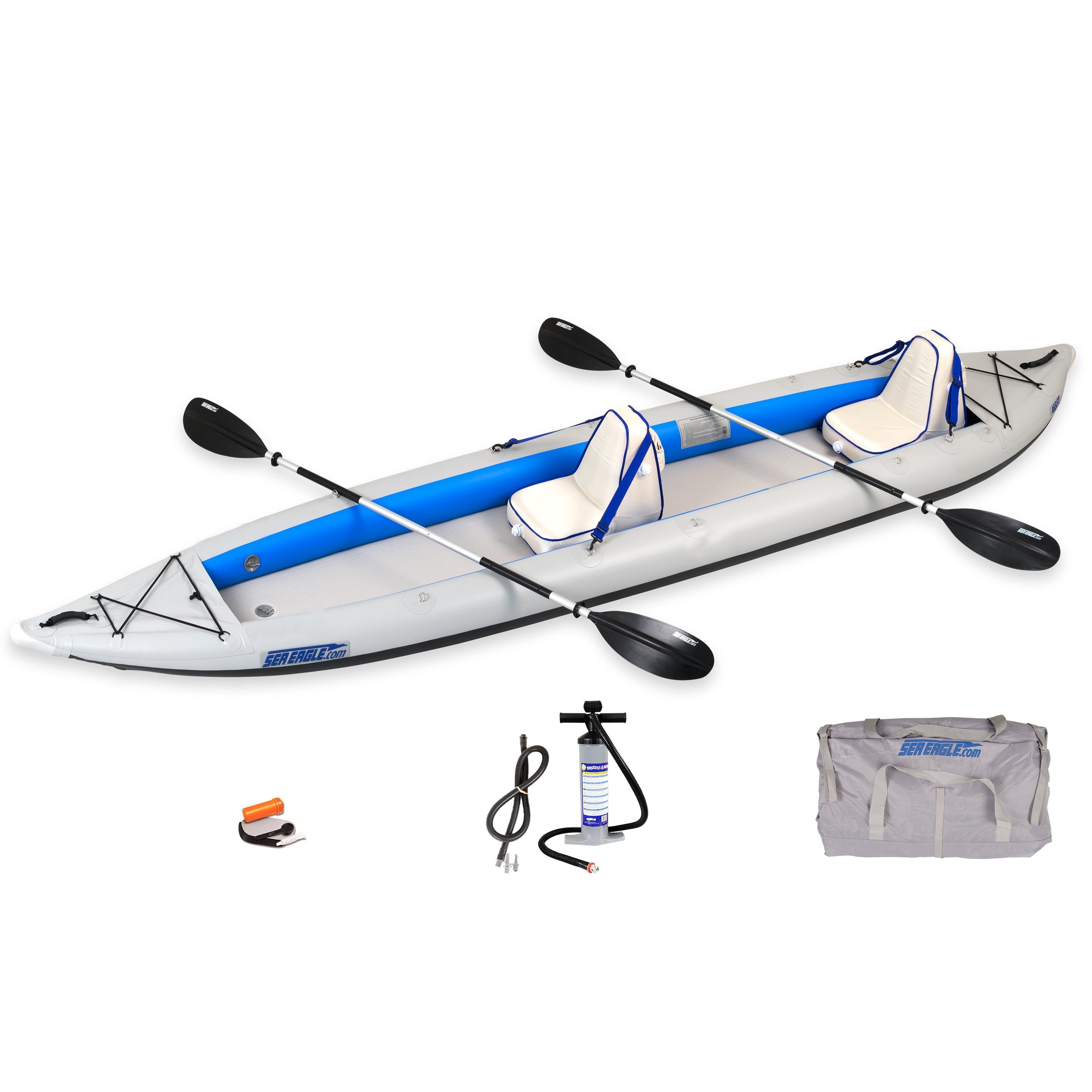 Sea Eagle 465FT Fasttrack Inflatable 15'3" 1-3 Person Touring Kayak with Rigid External keel - Smoother Paddling Experience Light Weight- 2 Person Deluxe Package