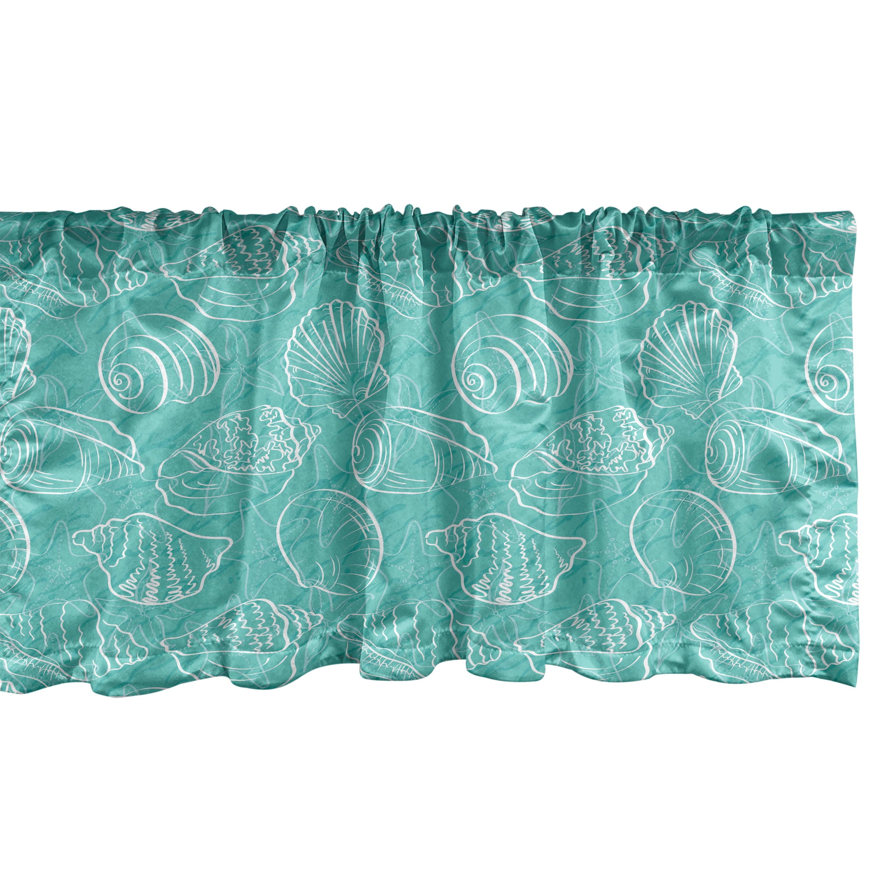 Ambesonne Sea Shells Valance Pack of 2 Doodle Marine Lines Seafoam White