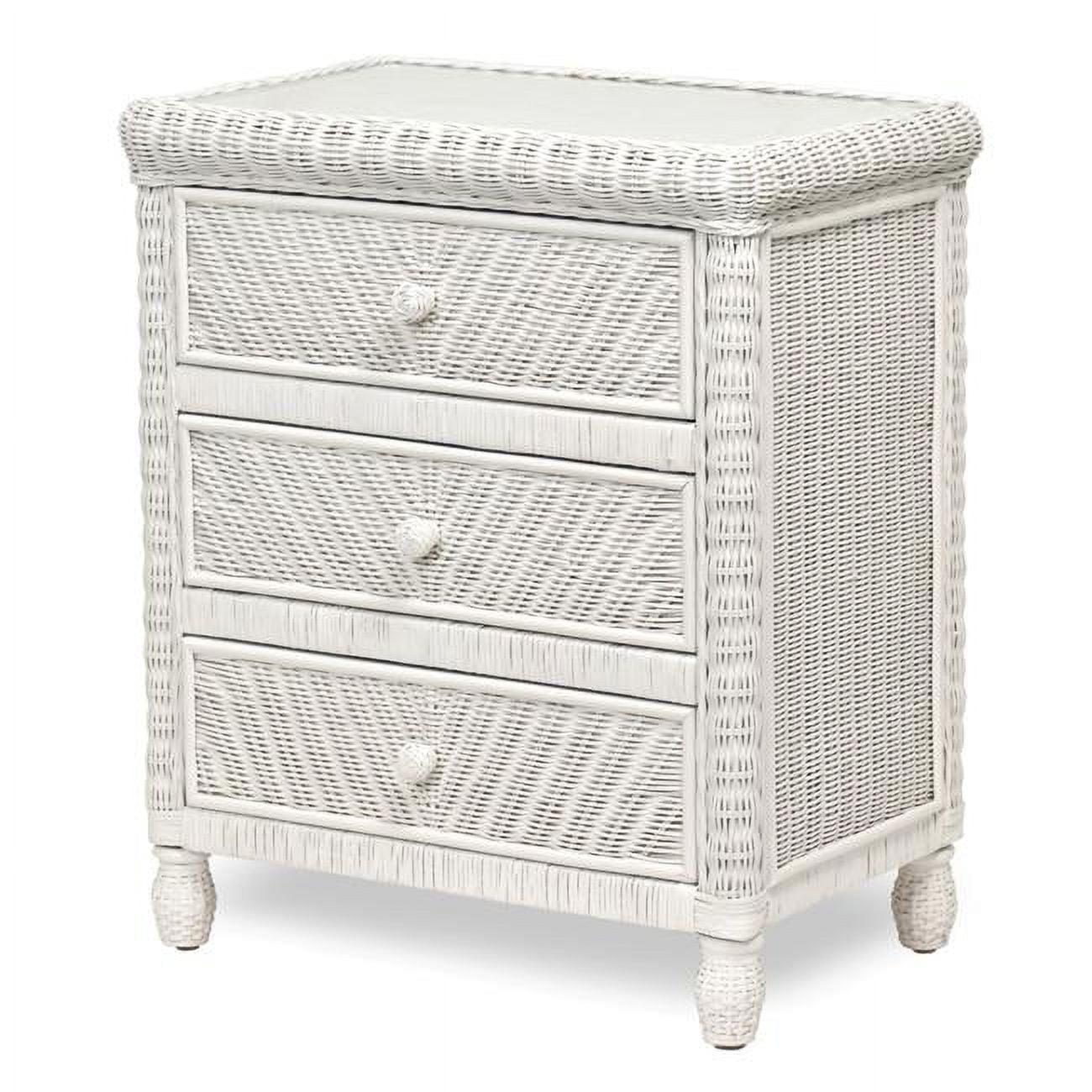 Santa Cruz White Wicker 3-Drawer Chest with Glass Top