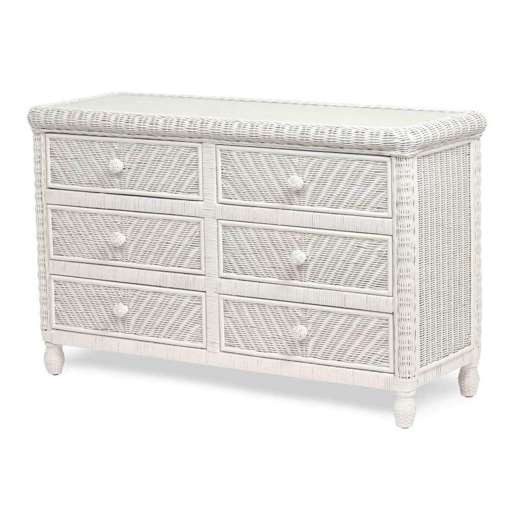 Santa Cruz White Wicker 6-Drawer Coastal Dresser