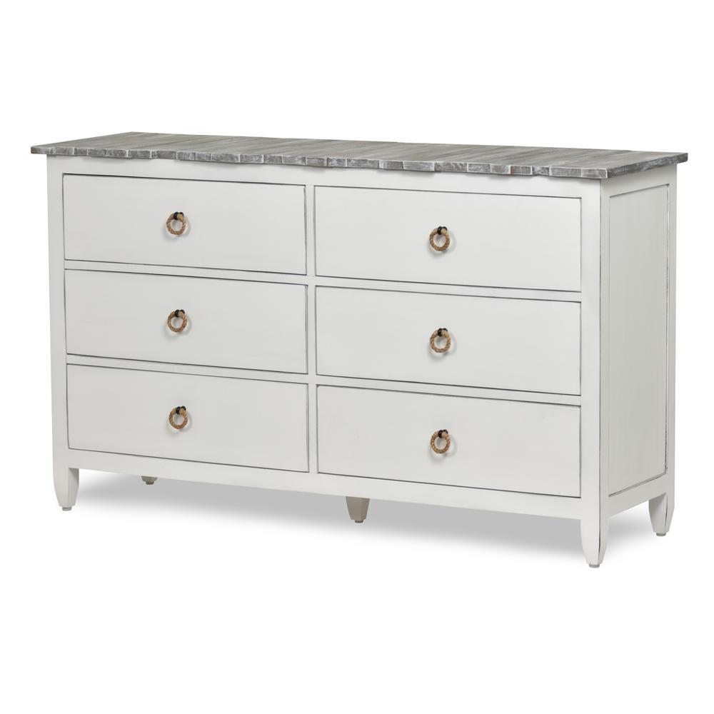 Grey and White Coastal 6-Drawer Solid Wood Dresser