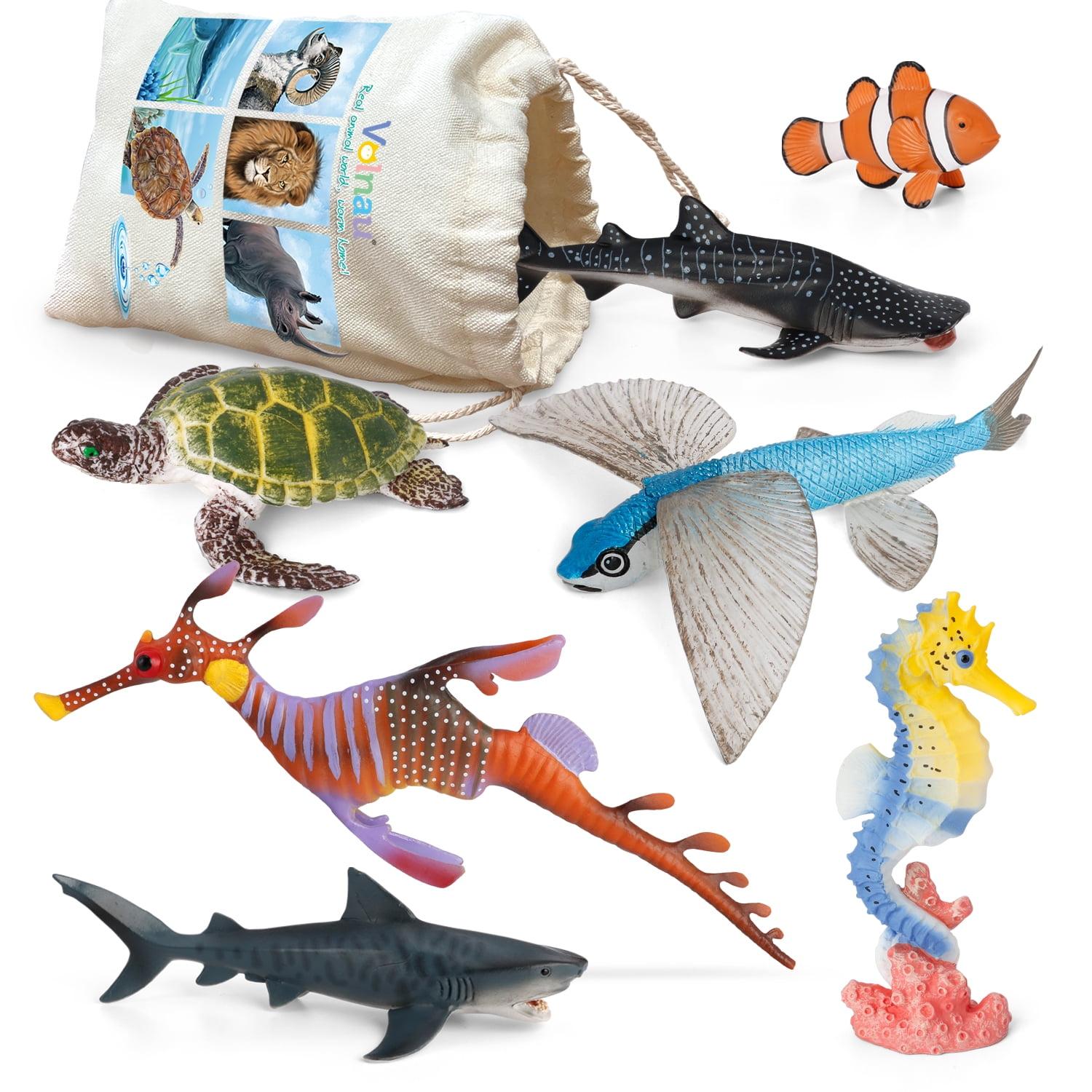 Sea creature Toys VOLNAU 7PcS Indian Ocean Sea Animals Figurines Shark Toys for Toddlers Kids christmas Birthday gift Plastic Fish Toys Preschool Pack and Bath Sets