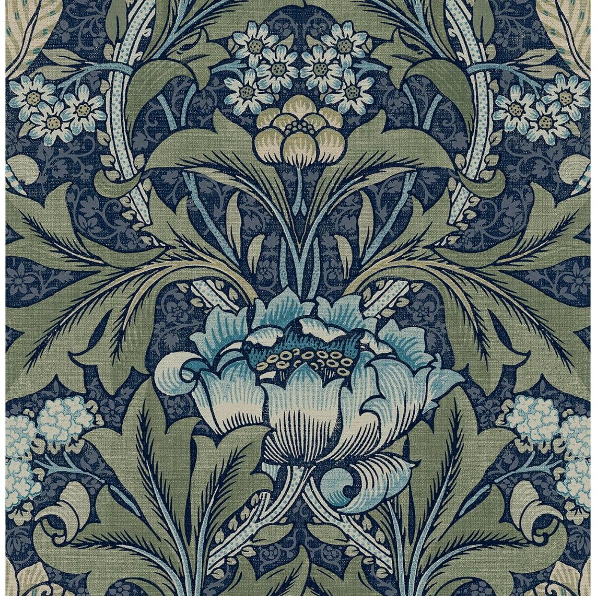 Seabrook Designs  Acanthus Floral Prepasted Wallpaper 20.5 in. W x 33 ft. L - Denim & Sage