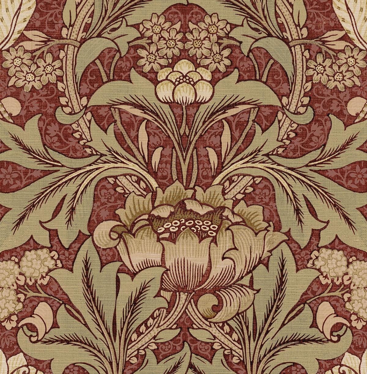 Seabrook Designs  Acanthus Floral Prepasted Wallpaper 20.5 in. W x 33 ft. L - Red Clay & Lichen