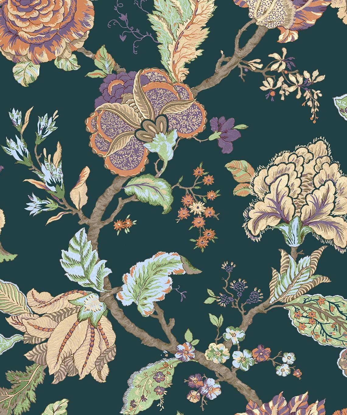 Victorian Jade Floral Vinyl-Coated Pre-Pasted Wallpaper