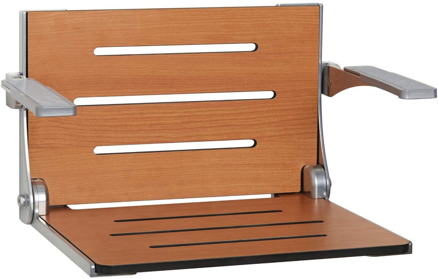 Seachrome Silhouette Teak and Silver Folding Shower Seat with Arms