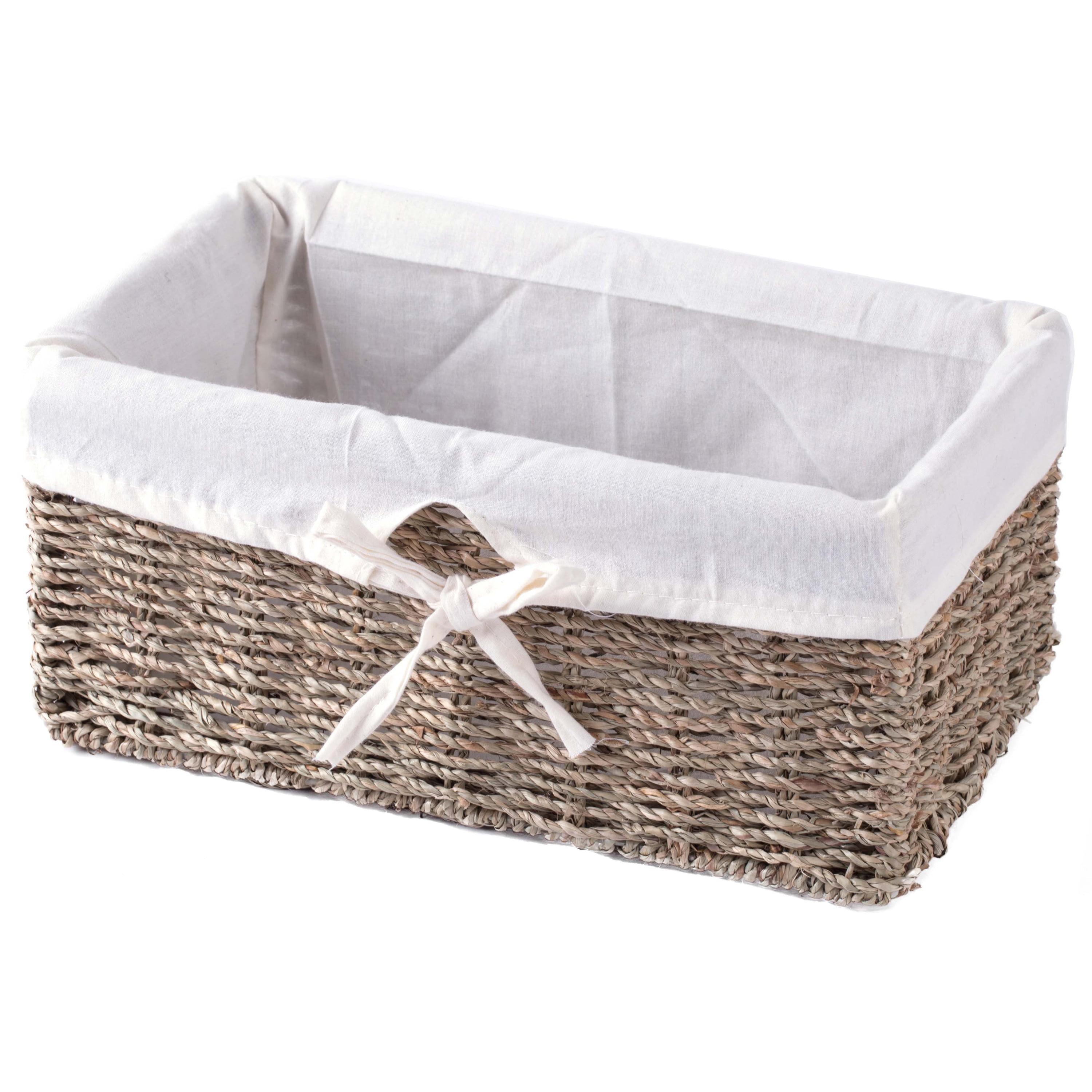 Coastal Charm Rectangular Seagrass Storage Basket with White Liner