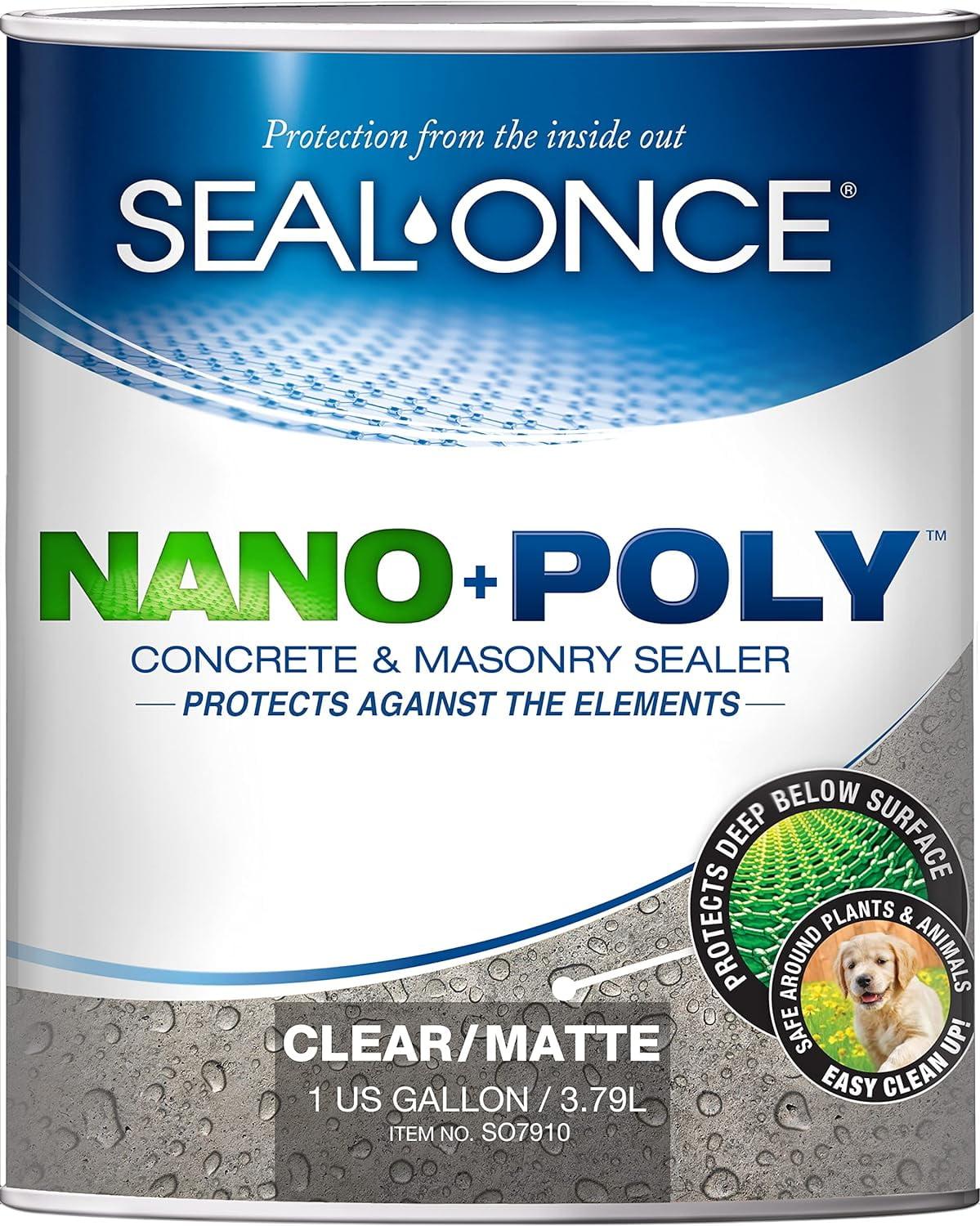 SEAL-ONCE Nano + Poli Hormigón y Mampostería Penetrante Sellador E Impermeabilizante, 1 Galón, VOC Baja, a Base de Agua With Poliuretano - Proteger Entradas, patios, Hormigón Estampado, Ladrillos y Adoquines.