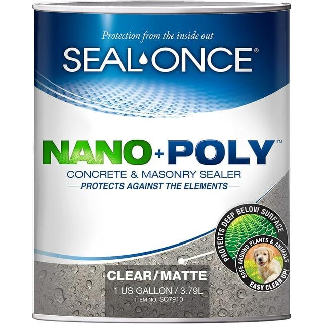 SEAL-ONCE Nano + Poli Hormigón y Mampostería Penetrante Sellador E Impermeabilizante, 1 Galón, VOC Baja, a Base de Agua With Poliuretano - Proteger Entradas, patios, Hormigón Estampado, Ladrillos y Adoquines.