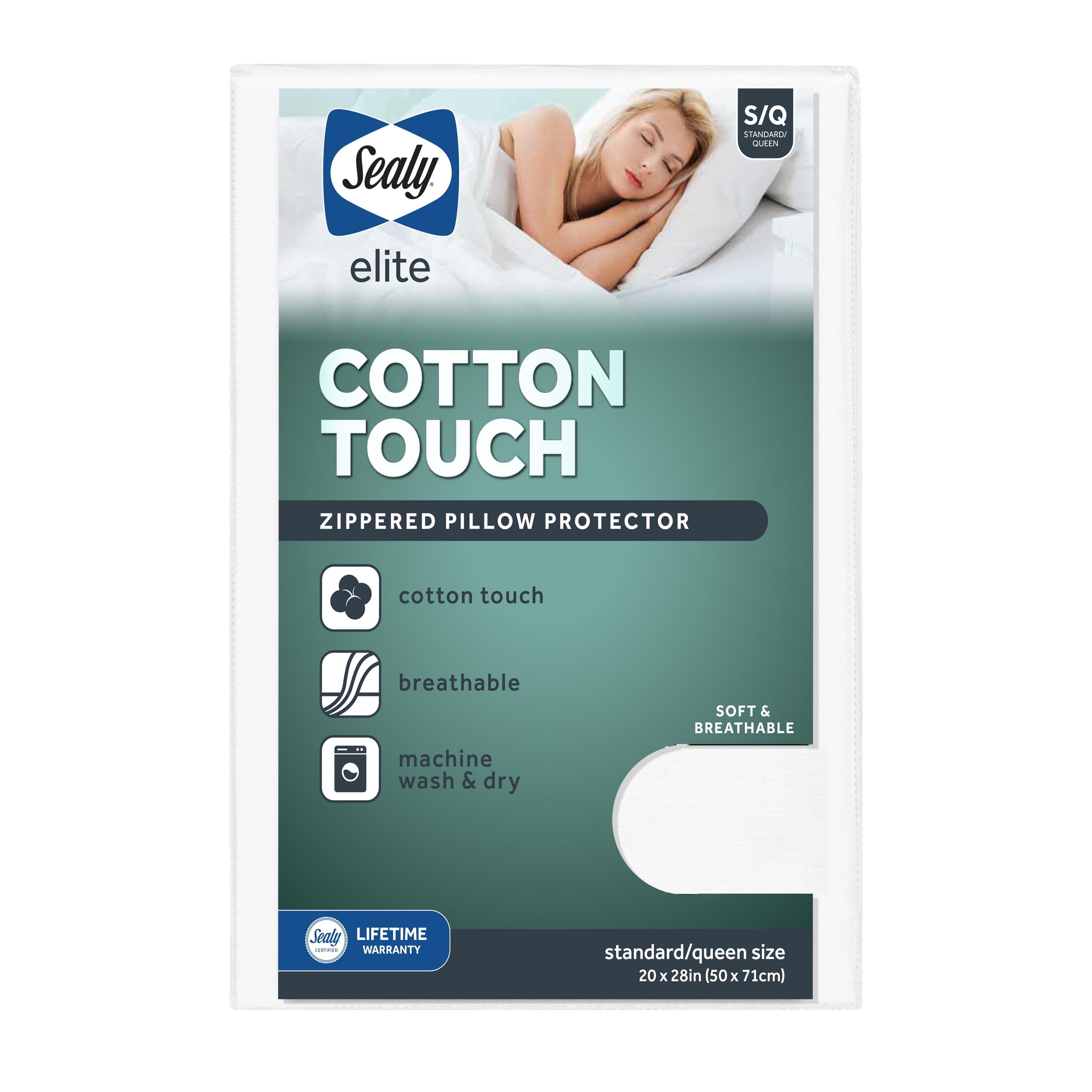 Sealy Jumbo Cotton Touch Pillow Protector: Zippered, Woven Fabric, Machine Washable, Tumble Dry, 65% Cotton 35% Polyester