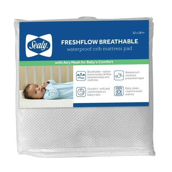 Sealy Baby Sealy Baby FreshFlow Breathable Waterproof Fitted Baby Crib Mattress Protector Pad, Crib Mattress Pad Topper, 52" x 28" - White