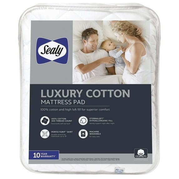 Sealy Luxury Cotton Top Mattress Cover Pad, Twin, White- Soft High Loft Comfort Fitted