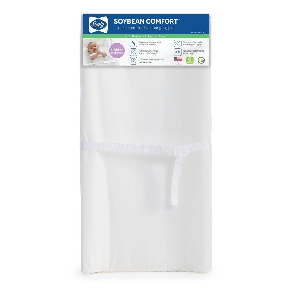 Sealy Baby Sealy Baby Soybean Comfort 3-Sided Waterproof Contoured Baby Diaper Changing Pad for Dresser or Changing Table, Baby Changing Pad - White, 32” x 16”