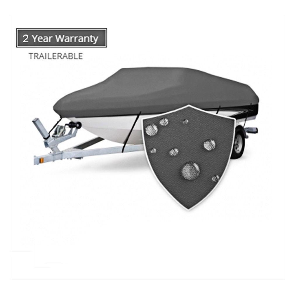 Seamander Solution Dye 600 Denier Heavy duty Waterproof Boat Cover, Fits boats 14'-16'L x 90"W, V-Hull Fishing Ski Boat Pro Bass Inboard Outboard Trailerable Boat Covers , Dark Gray