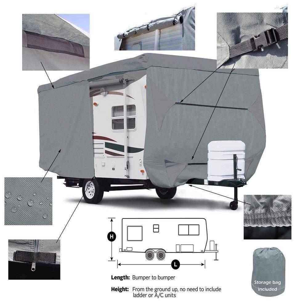 Seamander Travel Trailer RV Cover, fit sizes from 14' to 35', 3 layers Top panel, extra straps for windproof