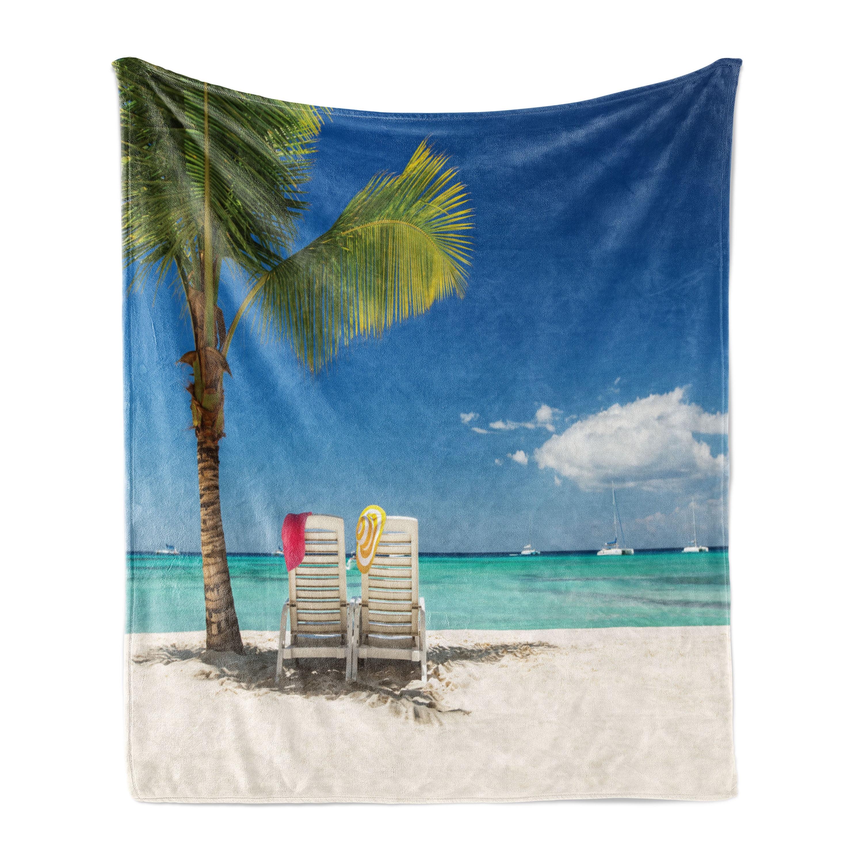 Ambesonne Beach Fleece Throw Blanket Relaxing Panorama Sea 50"x70" Green Blue