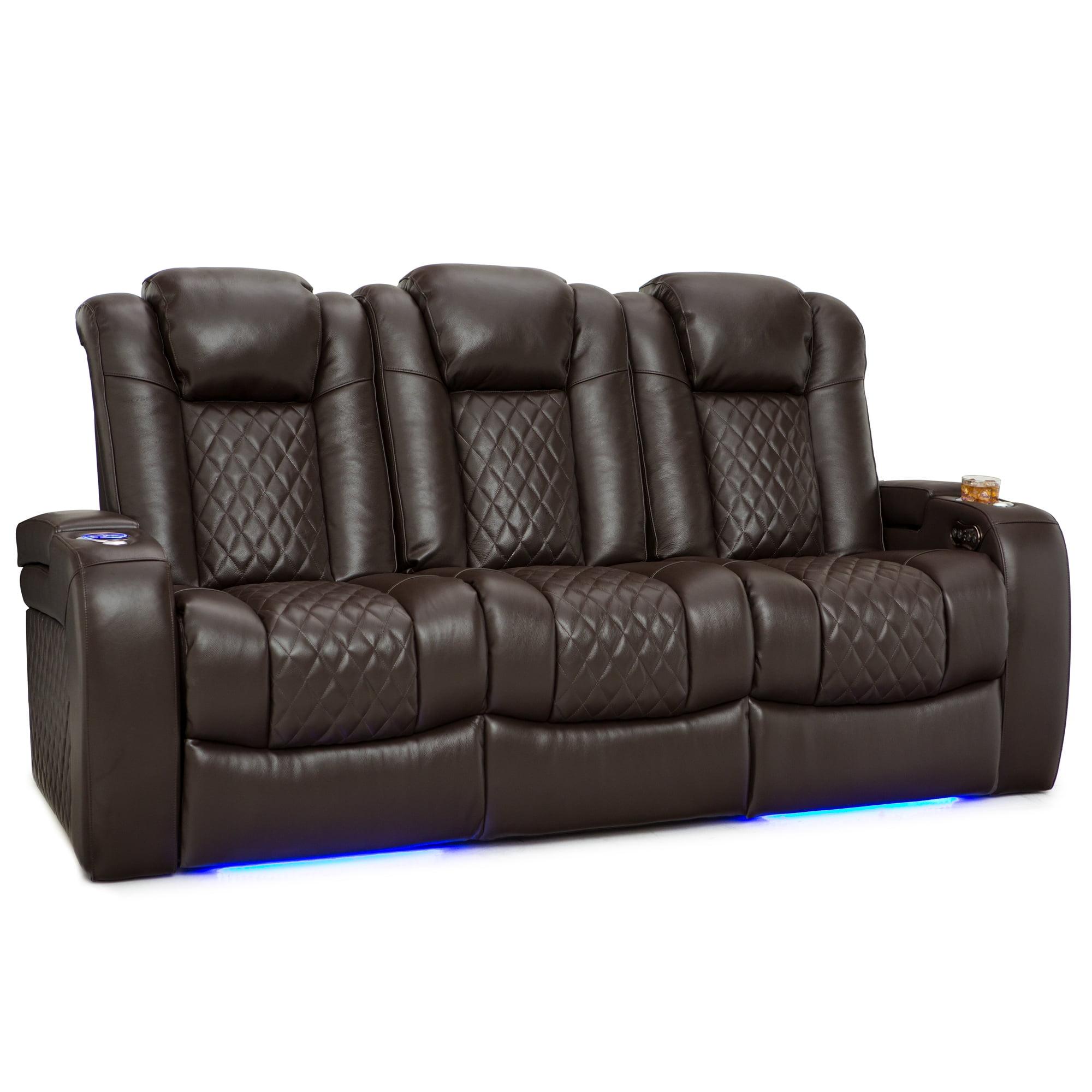 Brown Leather Reclining Sectional Sofa with Cup Holders and USB Charging