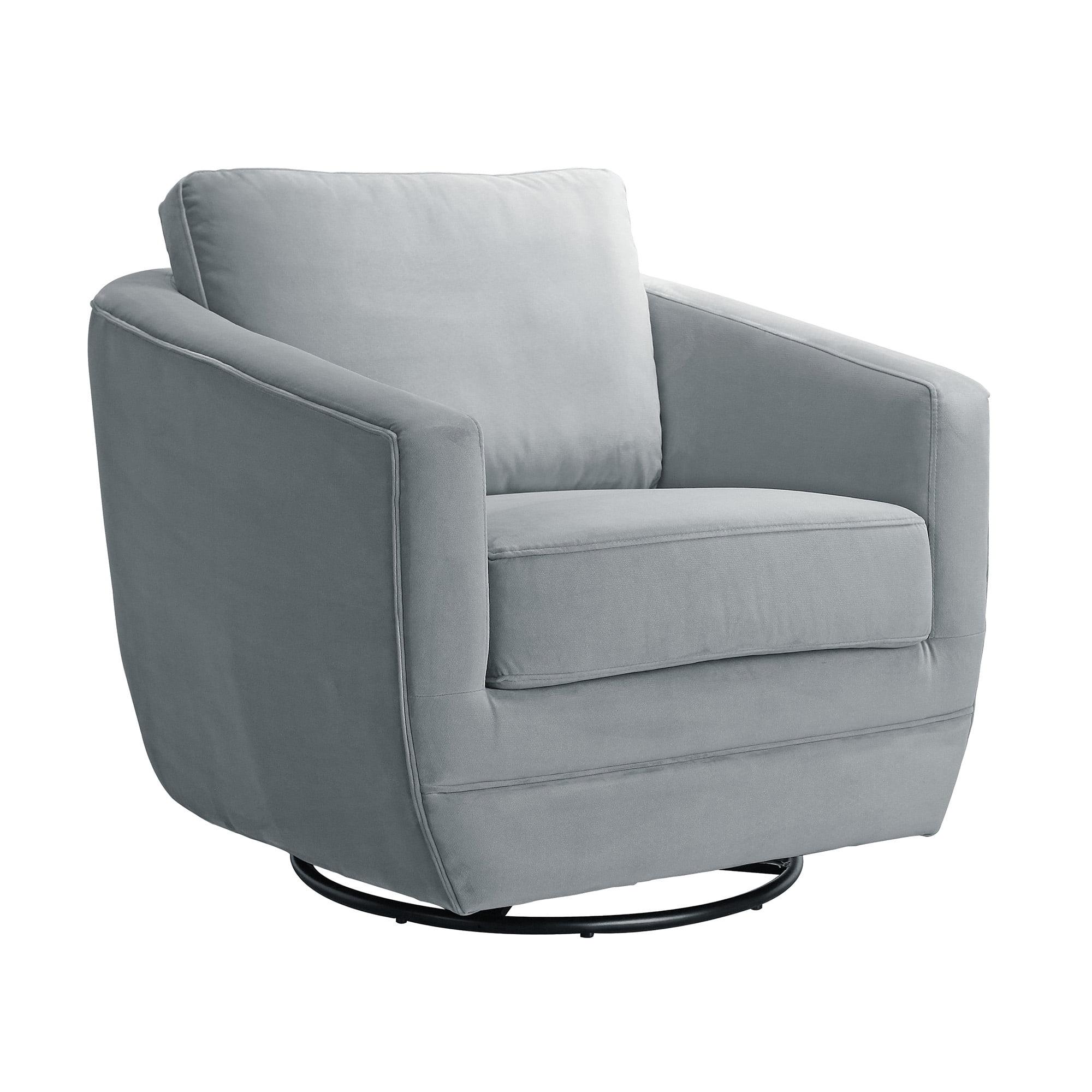 Dappled Gray Velvet Barrel Swivel Chair with Manufactured Wood