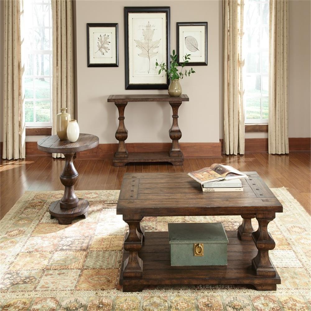 Sedona Dark Brown Oak Veneer 3-Piece Coffee Table Set