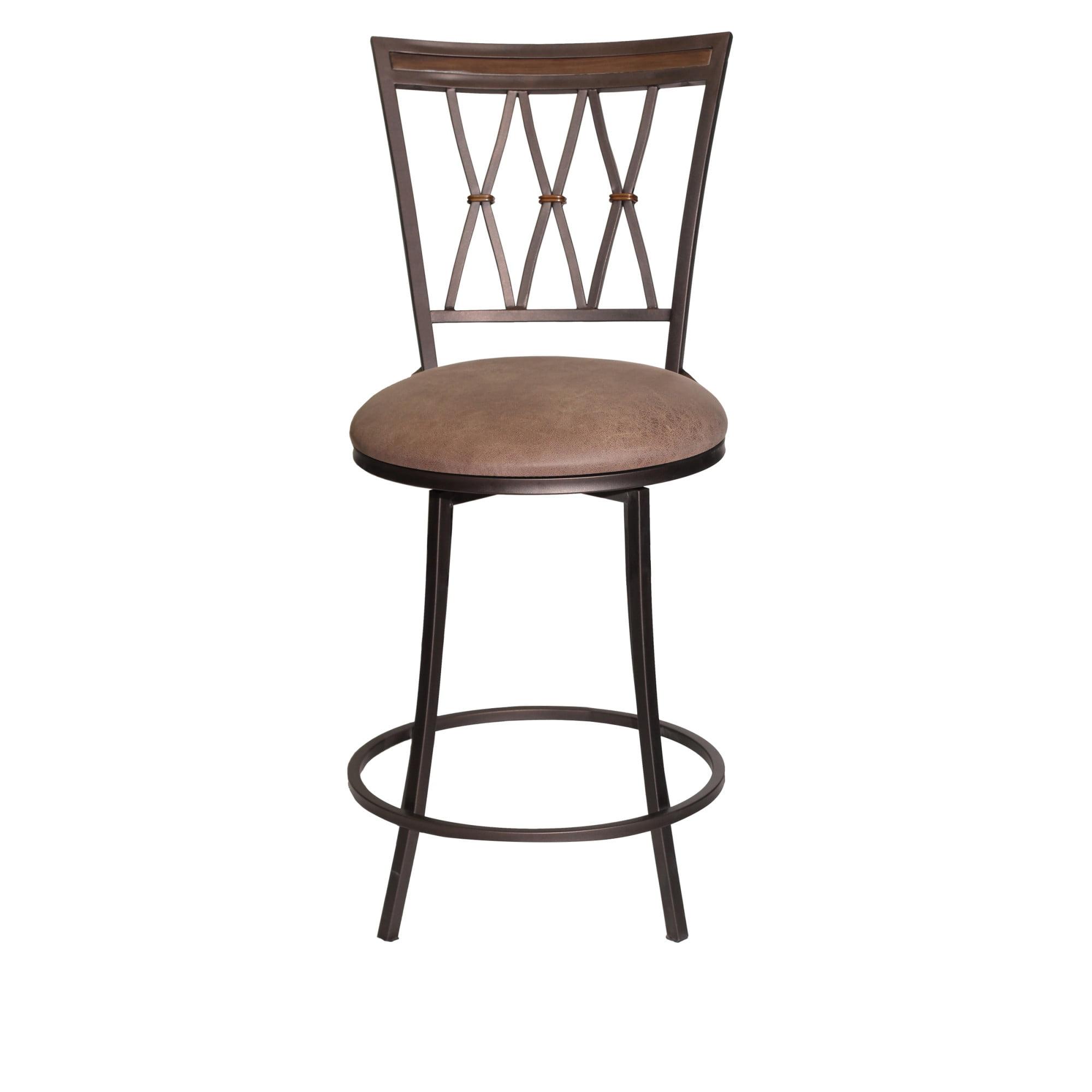Sedona 24" Brown Leather Swivel Counter Stool with Metal Frame