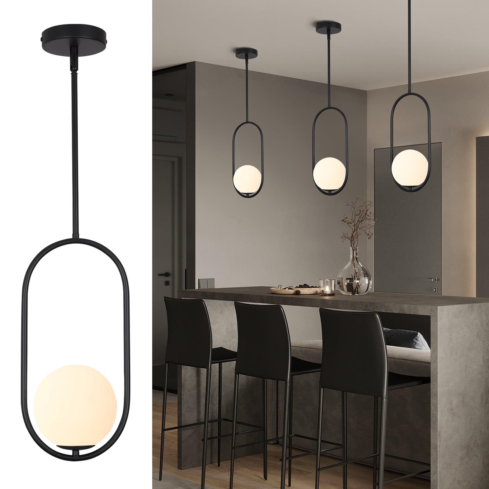 Modern Black Brass Globe Pendant Light with Glass Shade