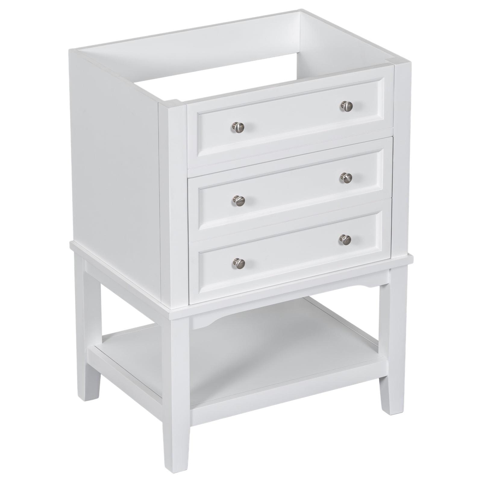 Seetaras 24" Bathroom Vanity with Drawer Open Shelf,Bathroom Storage Cabinet Without Sink, Base Only, Solid Wood Frame, White