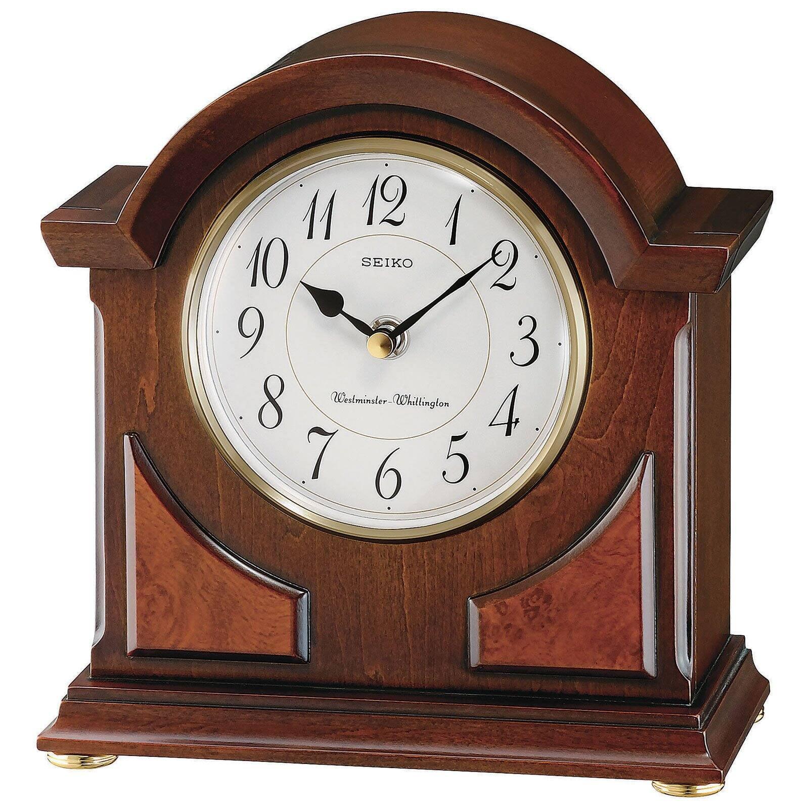 Seiko Sayo American Traditional Analog Wood Quartz Movement / Crystal Tabletop Clock in Brown