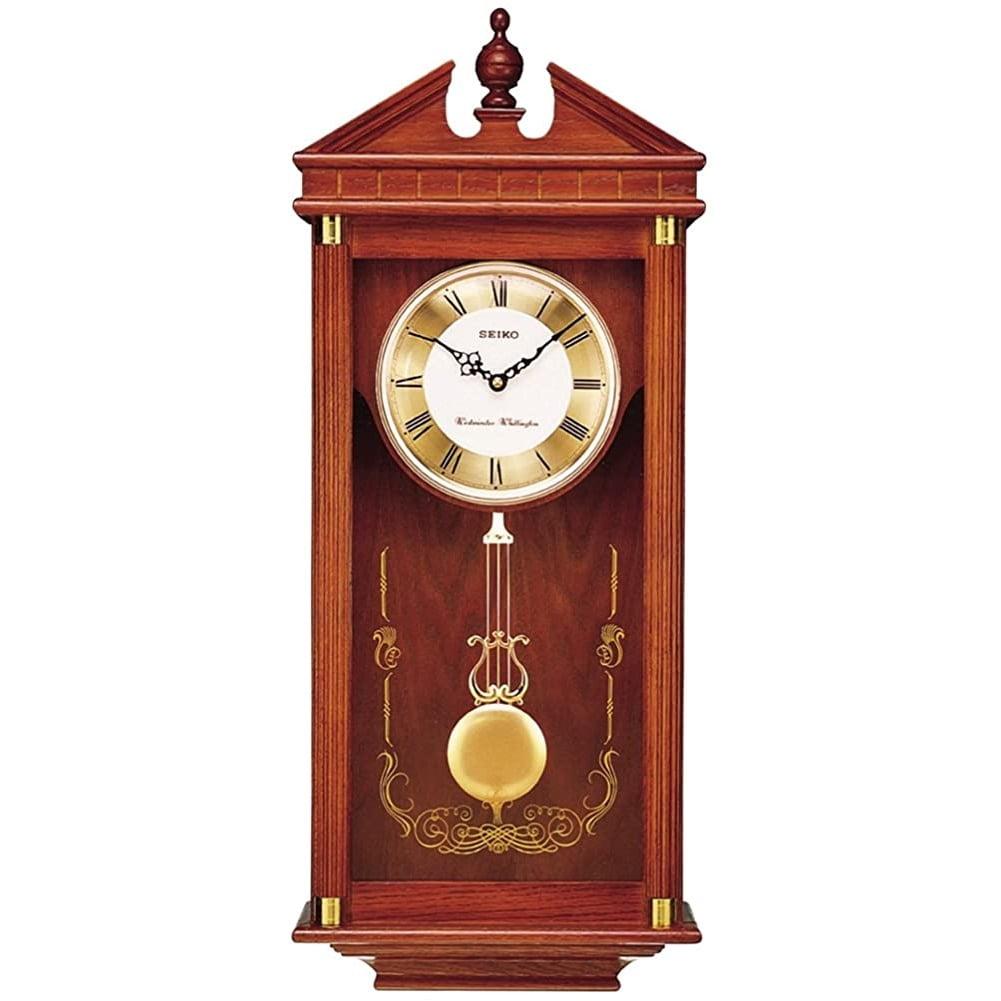 Regal Oak Wall Clock with Gold Pendulum and Chimes