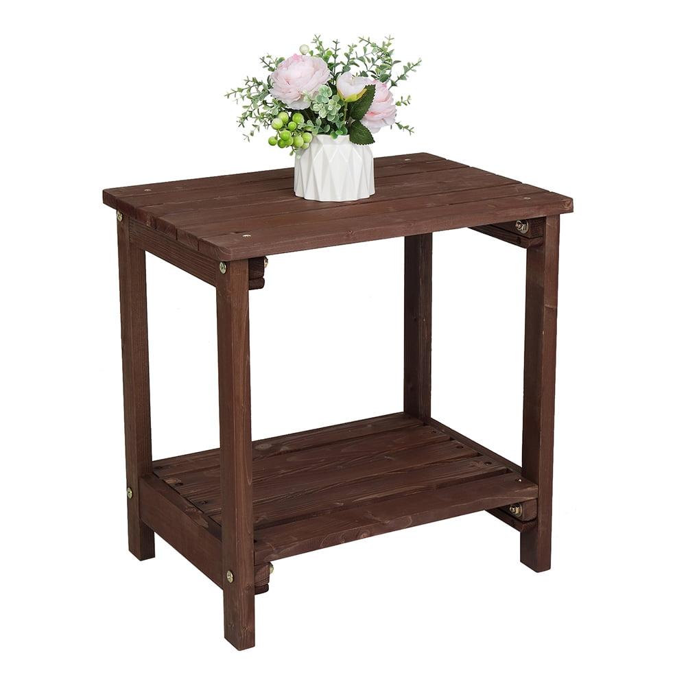 Light Brown Fir Wood Rectangular Outdoor End Table