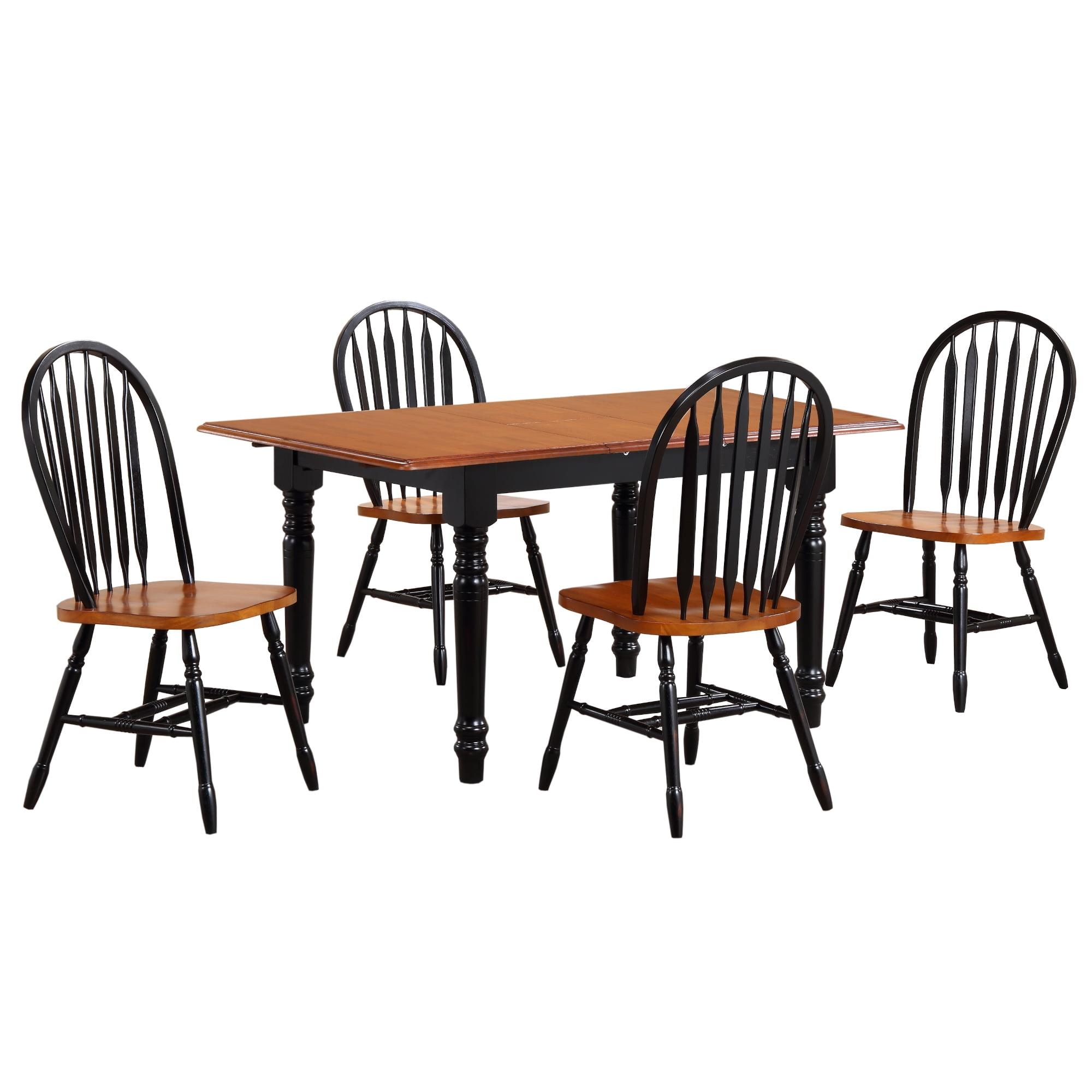 60 in. Selections Rectangular Extendable Dining Set with Arrowback Chairs, Cherry & Antique Black Wood - 5 Piece