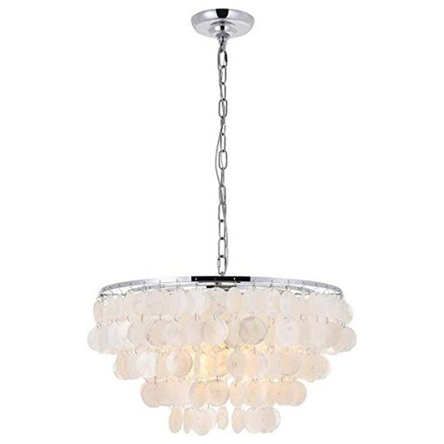 Selene Chrome 4-Light Pendant with Off-White Shell Tiers