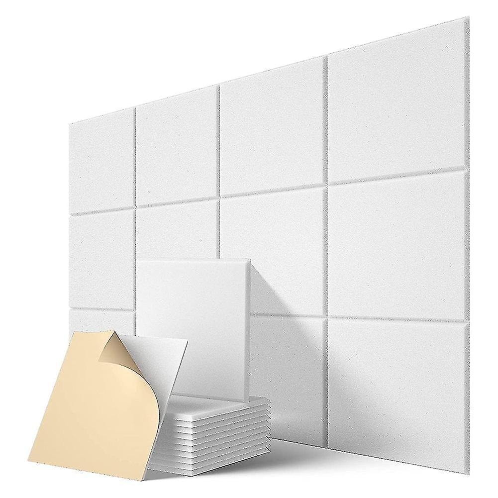 White Self-Adhesive Acoustic Panels 12 Pack, 12" x 12" x 0.4" High-Density Polyester