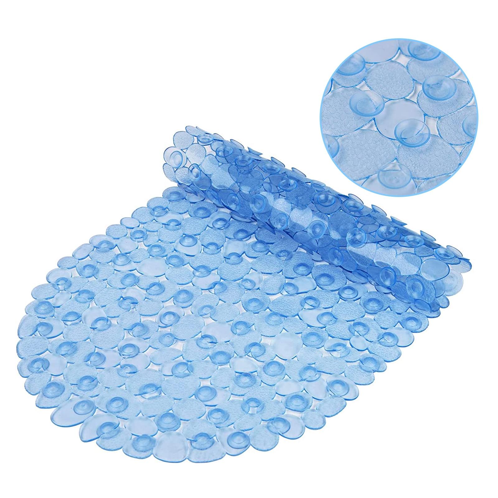 Clear Blue Oval PVC Non-Slip Bathtub Mat with Suction Cups