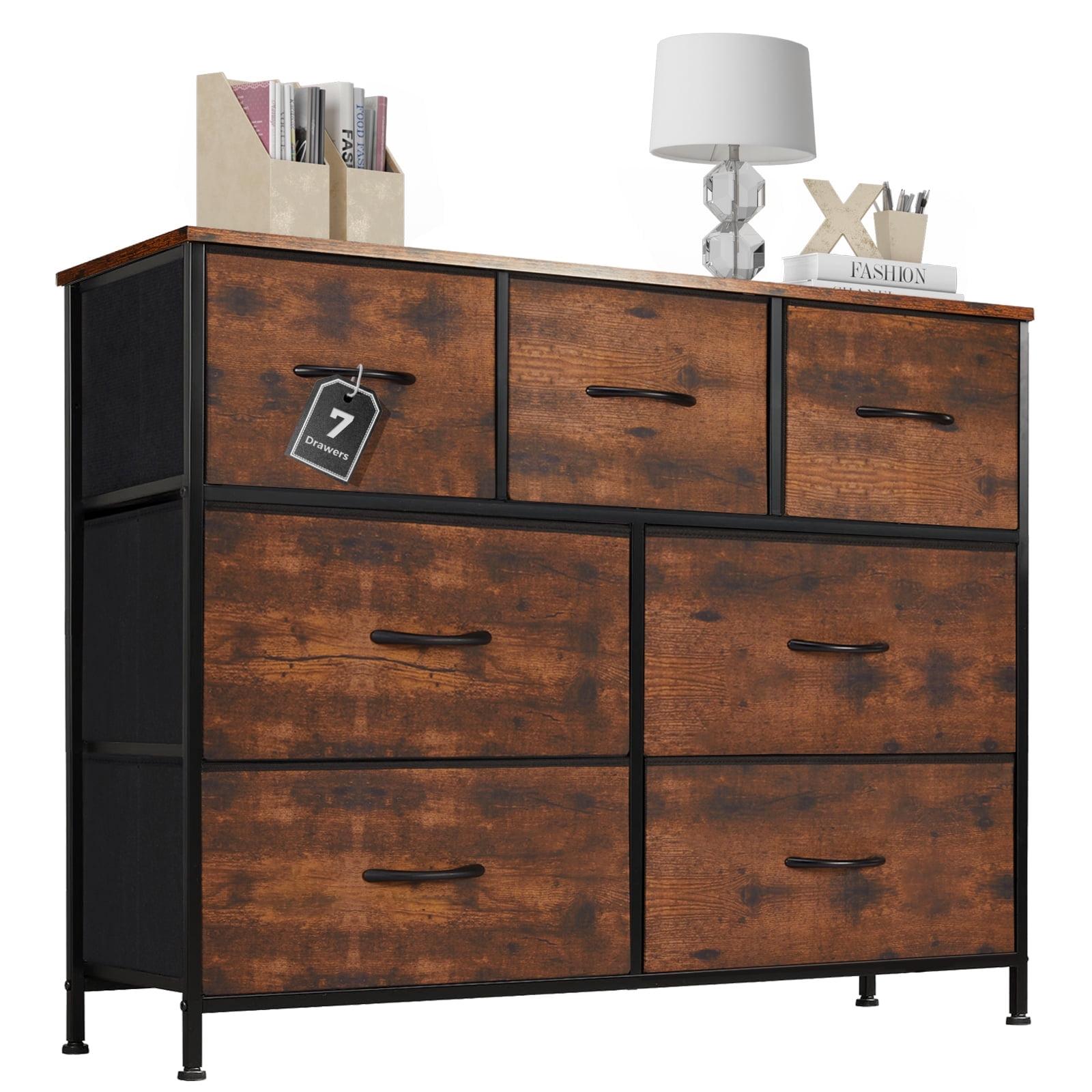 7 Drawer Dresser, Wide Chest Of Drawers Nightstand Storage Tower Storage Dresser Fabric Dresser With Wood Top for Living Room, Bedroom, Hallway, , Rust