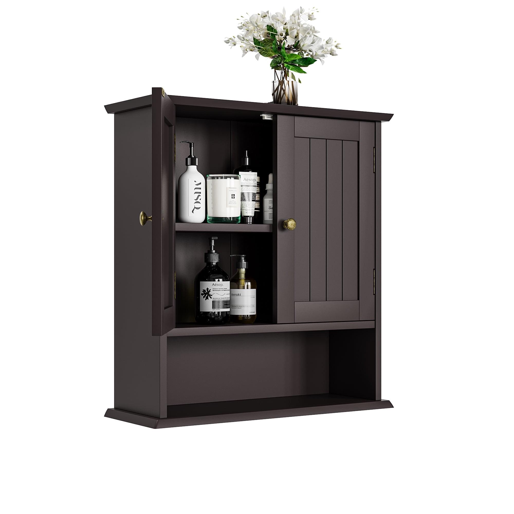 Semiocthome Bathroom Medicine Cabinet Wood 2 Doors Wall Cabinet over the Toilet Storage in Brown